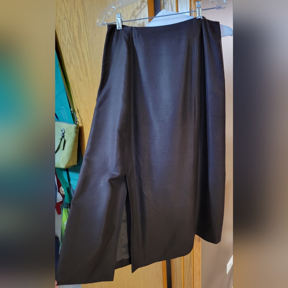 Y2K Ann Taylor brown front side slit silk skirt, size 8